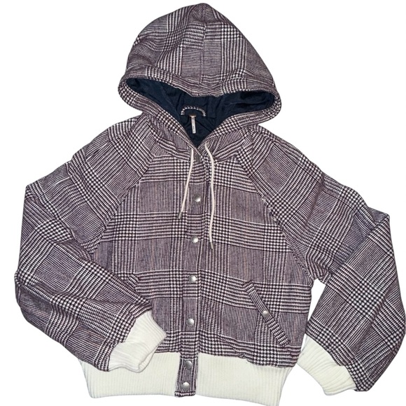 Free People Jackets & Blazers - Free People Plaid Bomber Jacket - Black and White